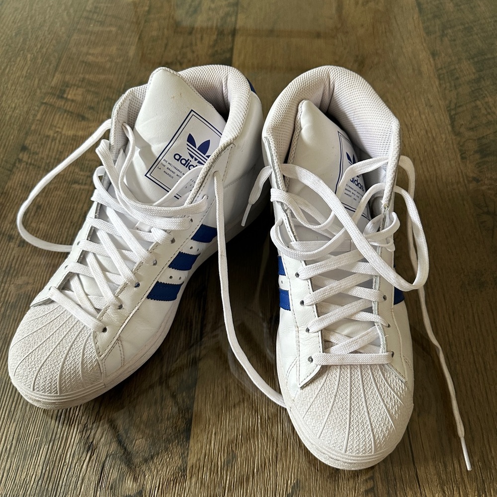 Unisex Adidas Pro Model Blue/White High Top Sneaker Size 8.5 women/size 7 men